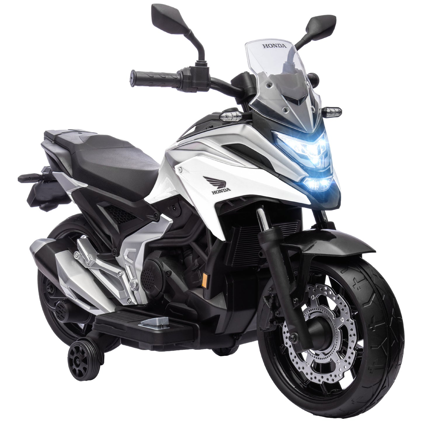 AIYAPLAY Licensed 12V Kids Electric Motorbike with Music & Headlights - White
