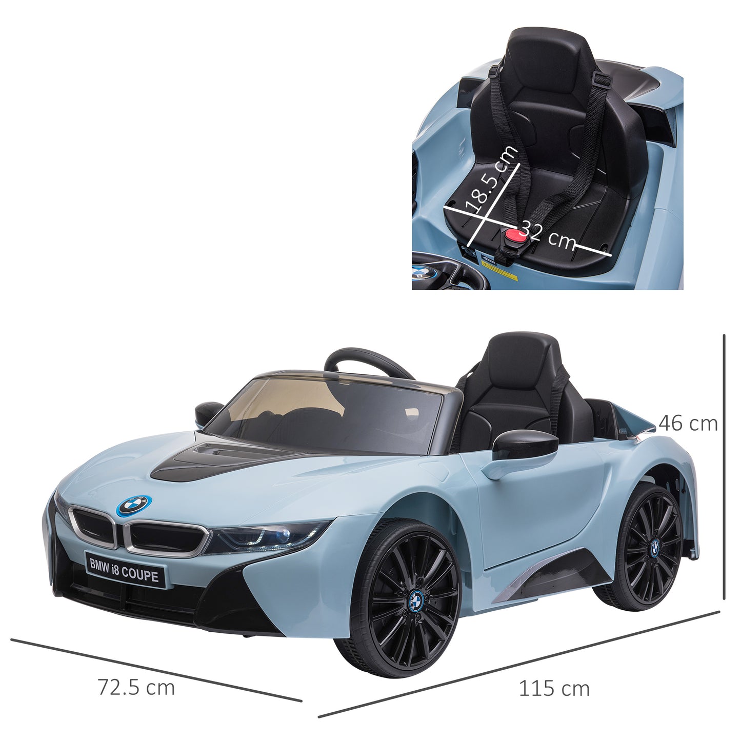 Licensed BMW I8 Coupe 3-8 Years Safe Ride-On Car with Remote Control & Music