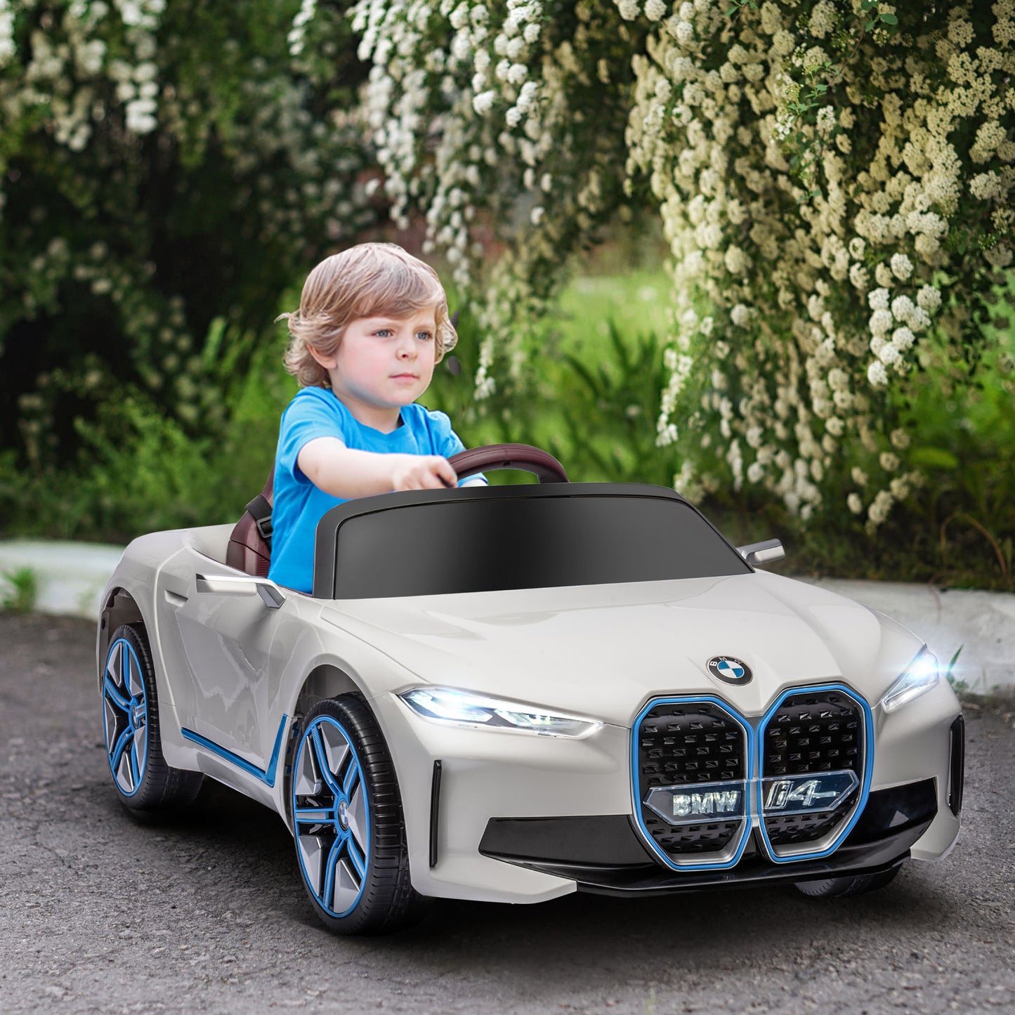 Licensed BMW i4 3-6 Years Safe Ride-On Electric Kids Car with Portable Battery
