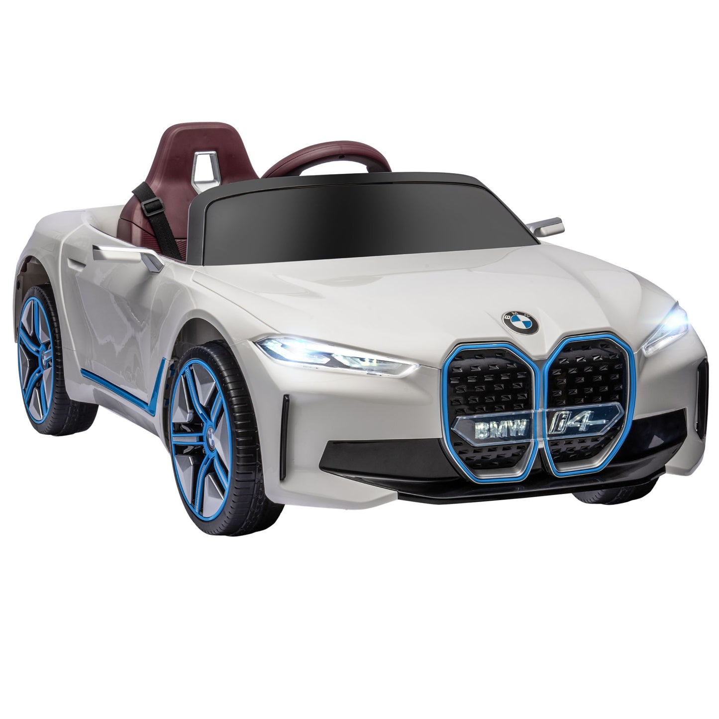 Licensed BMW i4 3-6 Years Safe Ride-On Electric Kids Car with Portable Battery