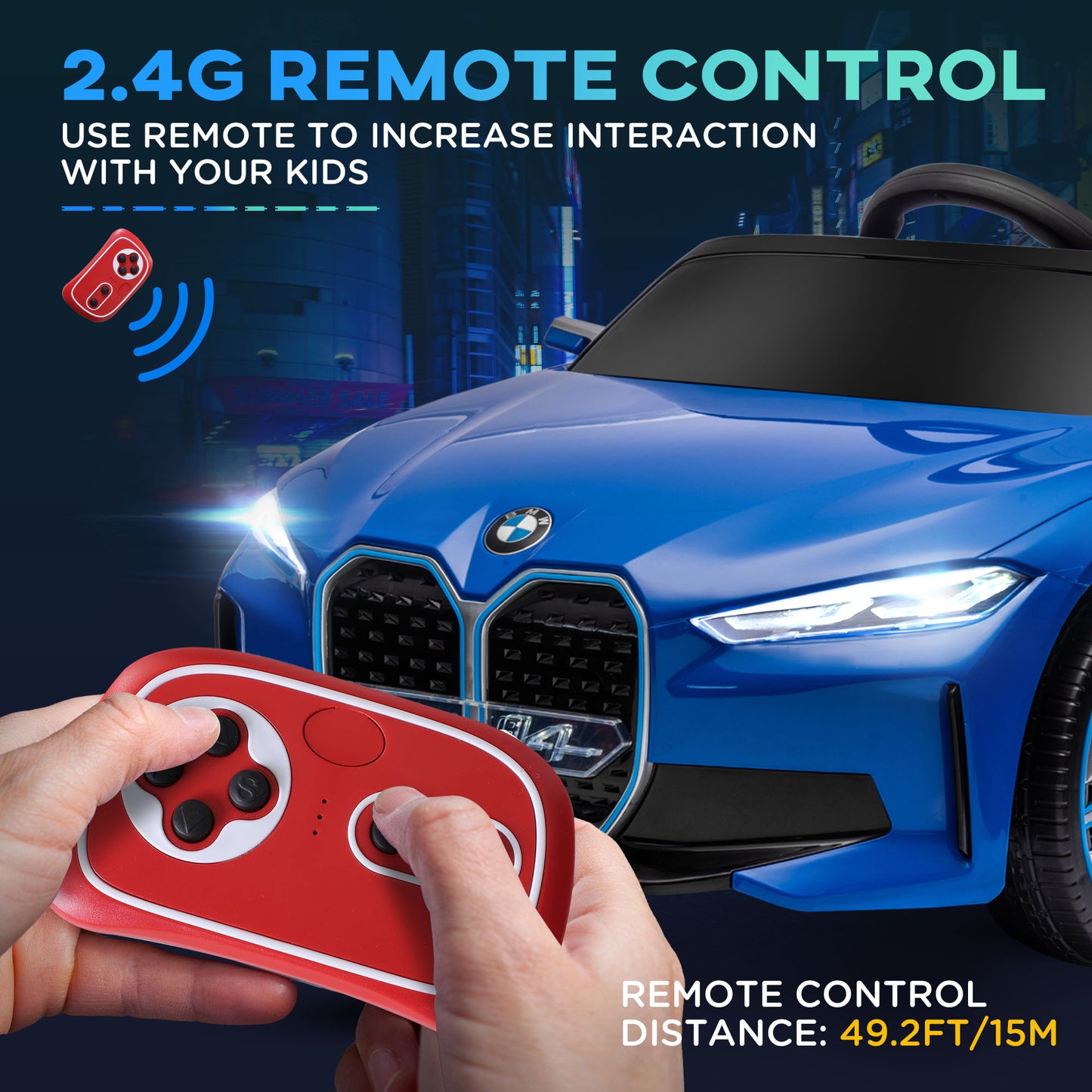 HOMCOM Licensed 2-5 Years Electric Ride-On BMW i4 Car with Parent Remote Control - Blue