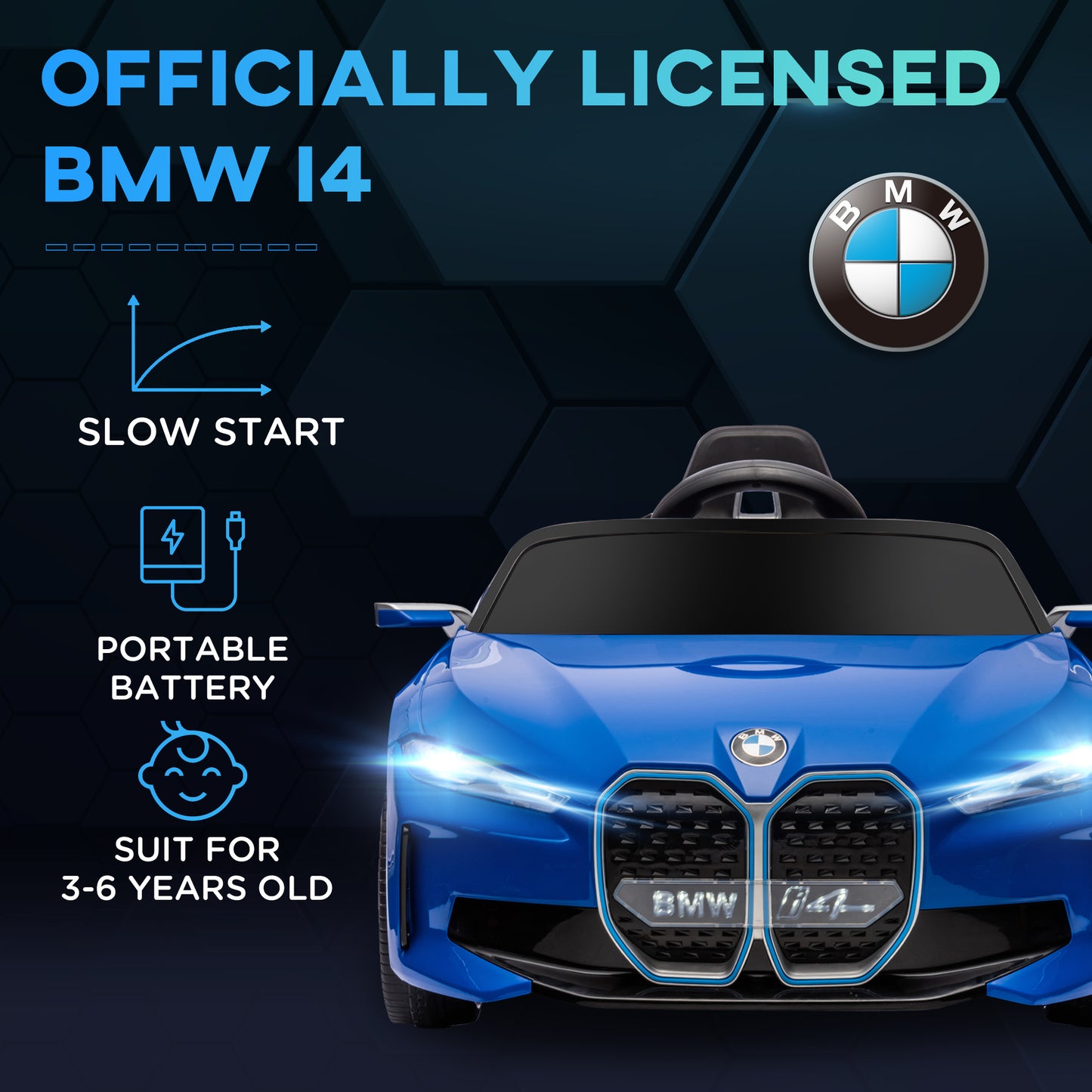 HOMCOM Licensed 2-5 Years Electric Ride-On BMW i4 Car with Parent Remote Control - Blue