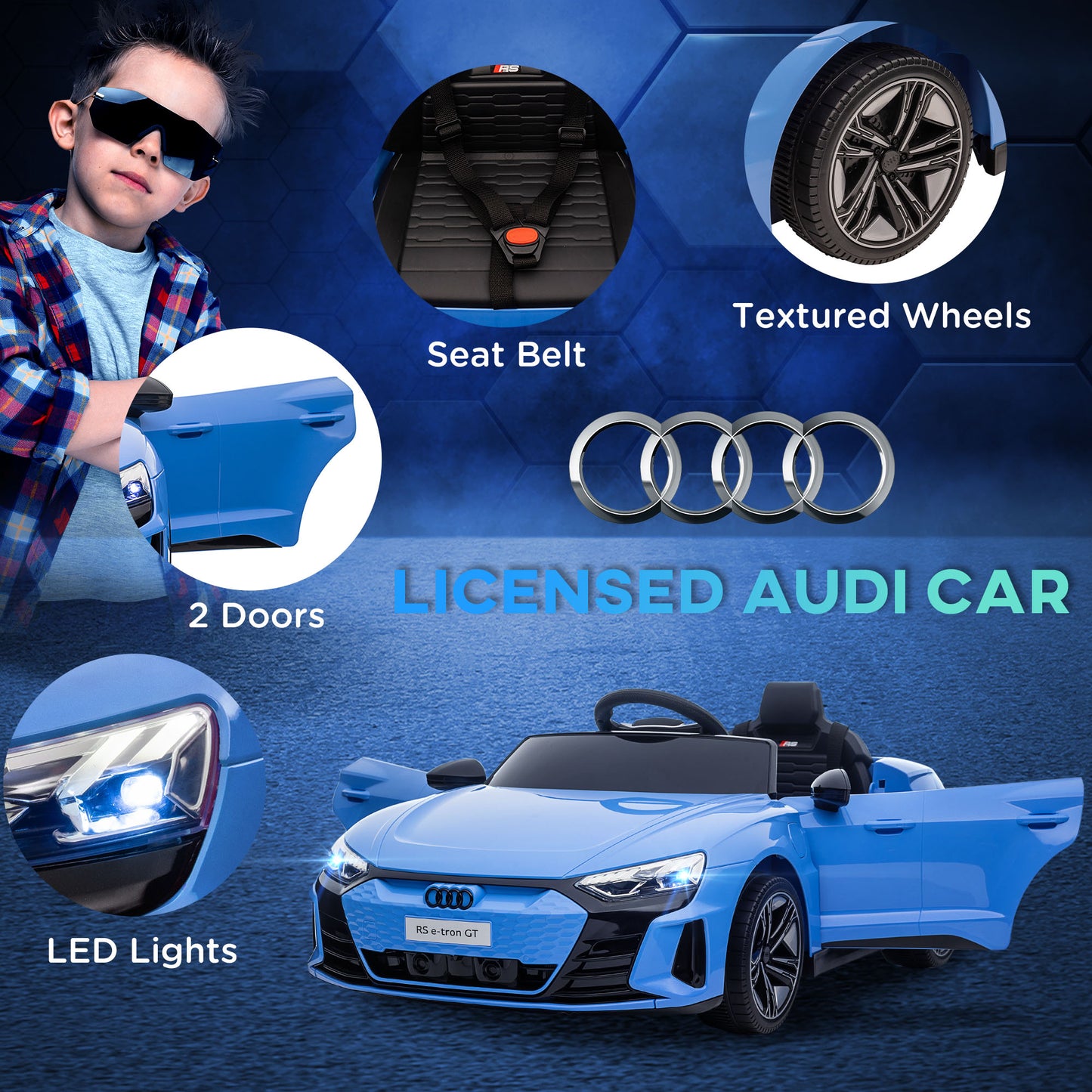 Audi RS E-tron GT Licensed 12V Kids Electric Ride-On Car with Remote Control, Blue