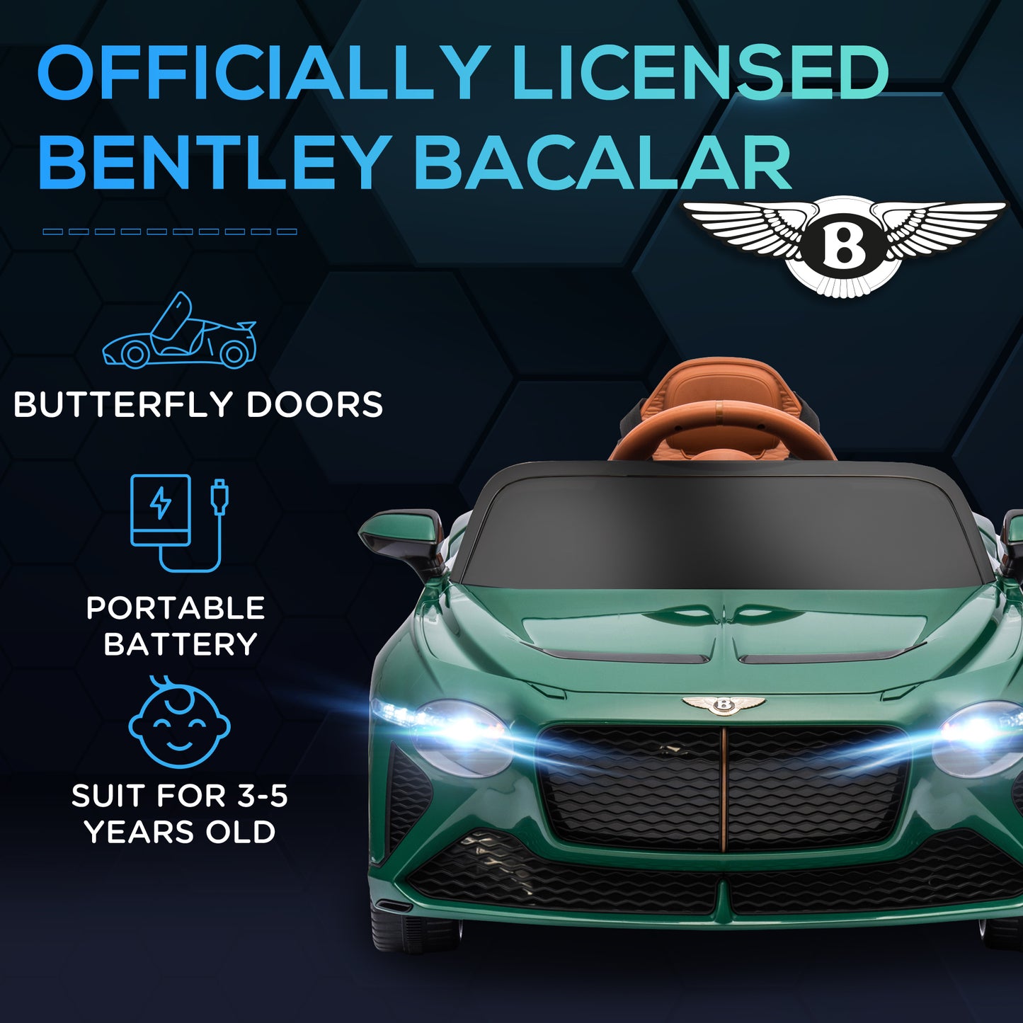 HOMCOM Licensed 3-8 Years Electric Ride-On Bentley Bacalar with Parent Remote Control