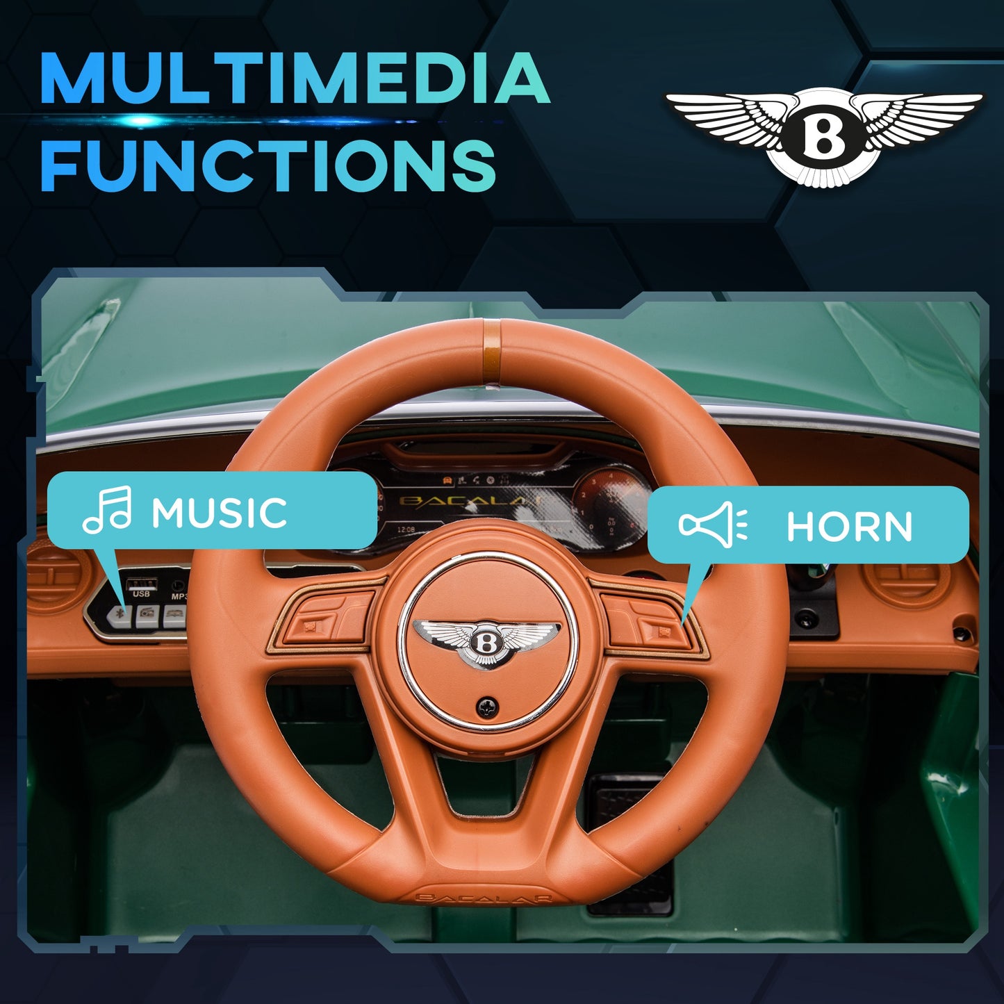 HOMCOM Licensed 3-8 Years Electric Ride-On Bentley Bacalar with Parent Remote Control