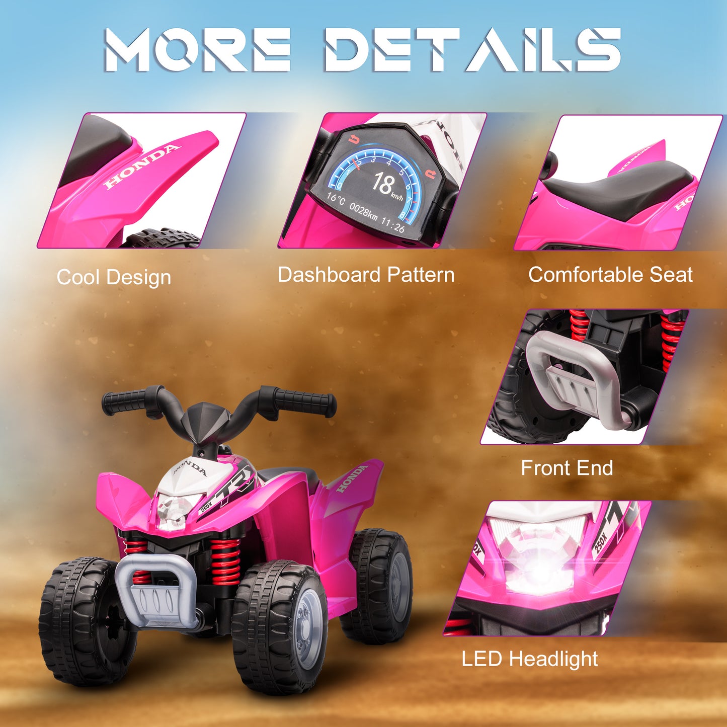 Honda Licensed 1.5-3 Years Electric Ride-On Quad Bike with Realistic Features