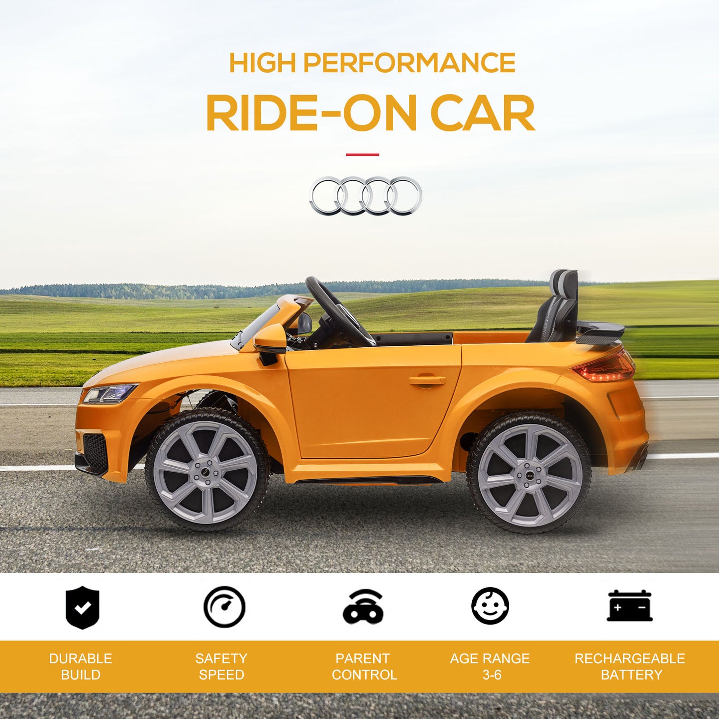 Licensed Audi TT RS 12V Battery Ride-On Car for Kids 3-5 Years with MP3 Player