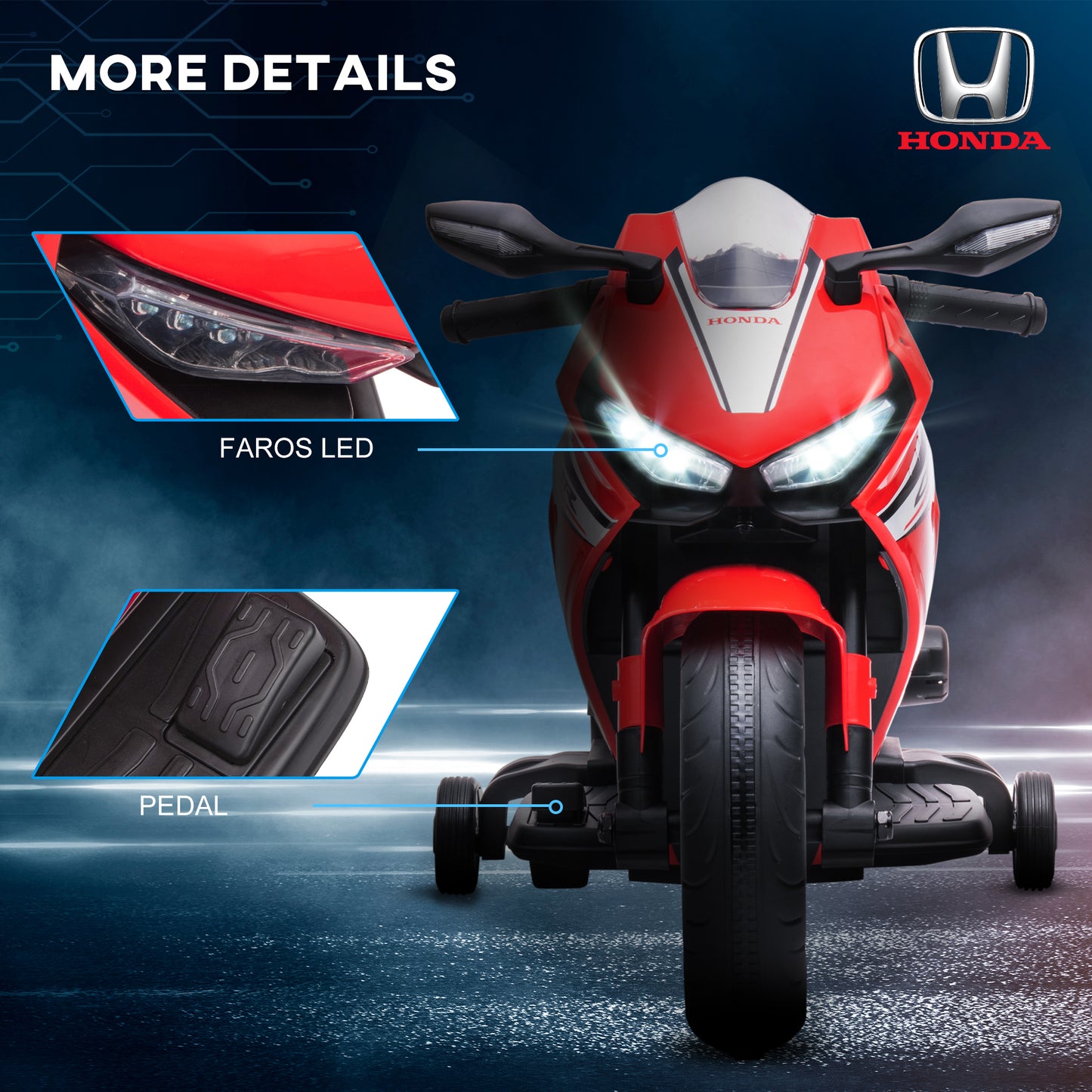 Honda Licensed 6V Kids Electric Motorbike Ride-On Vehicle with Training Wheels
