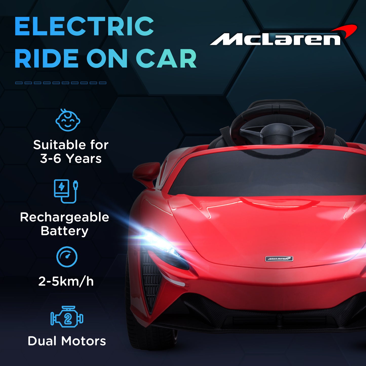 Licensed McLaren 3-8 Years Safe Ride-On Electric Car with Parent Remote Control & Music
