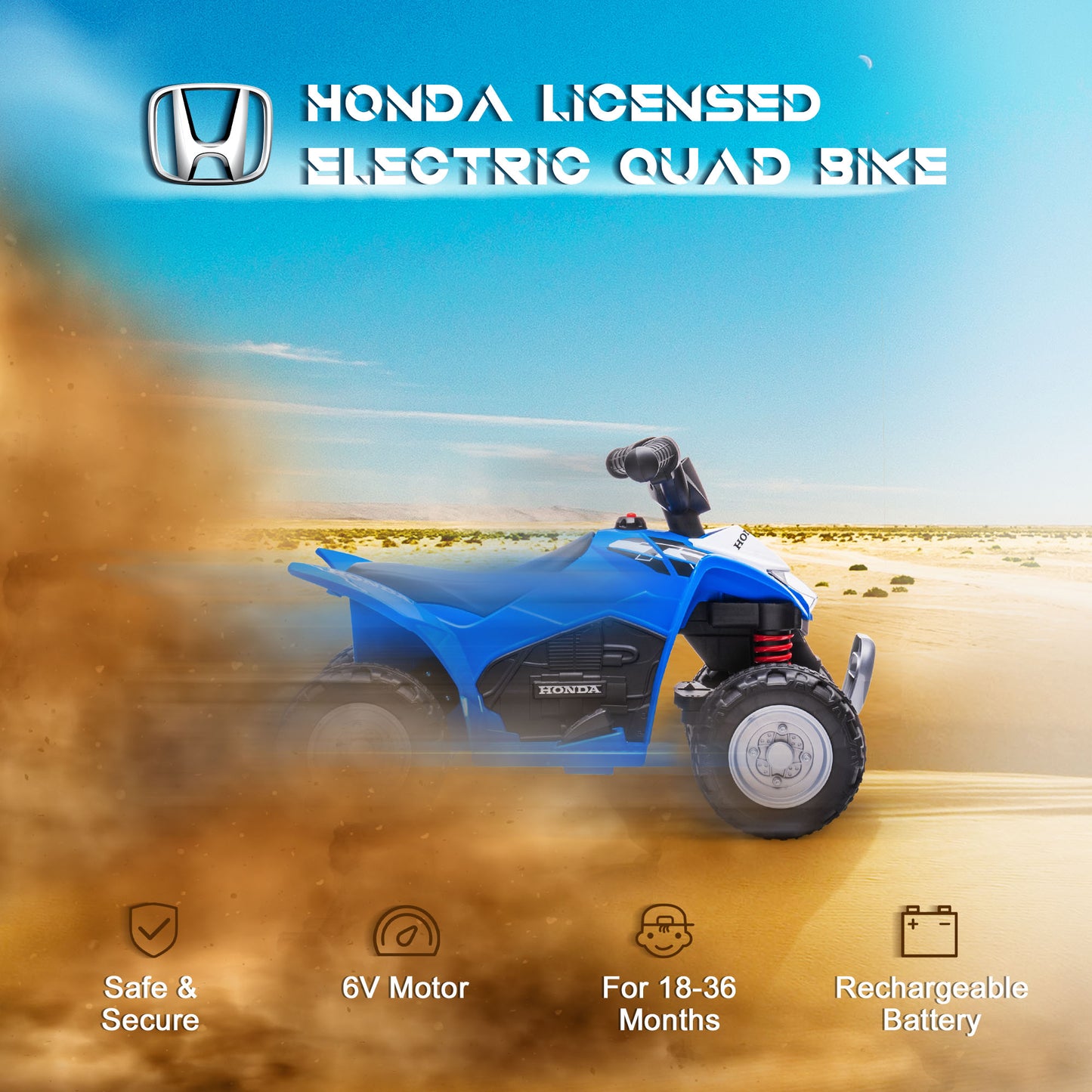 Licensed Honda 1.5-3 Years Safe Ride-On Electric Quad Bike with Realistic Features