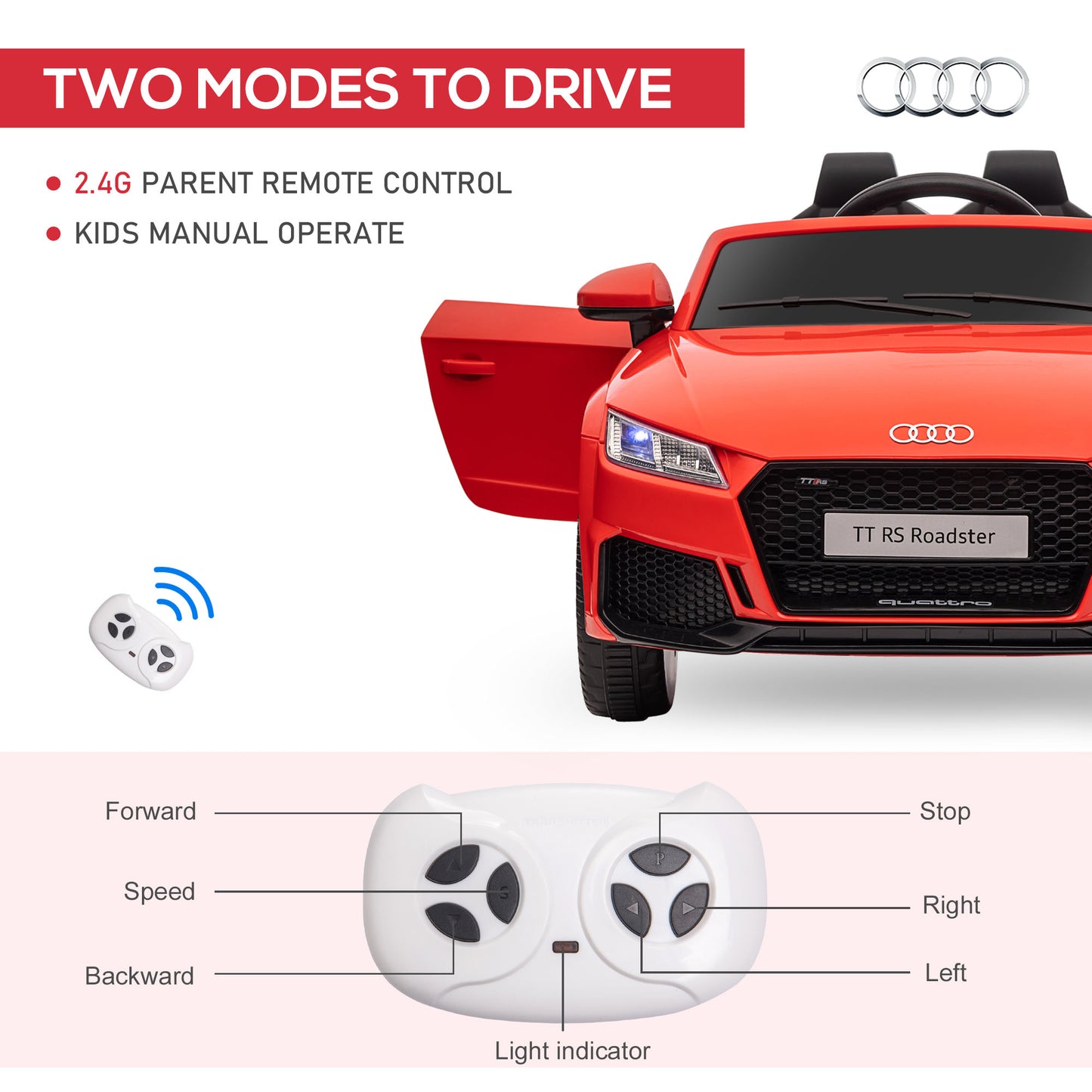 Licensed Audi TT 3-6 Years Safe Ride-On Electric Car with Remote Control & Headlights