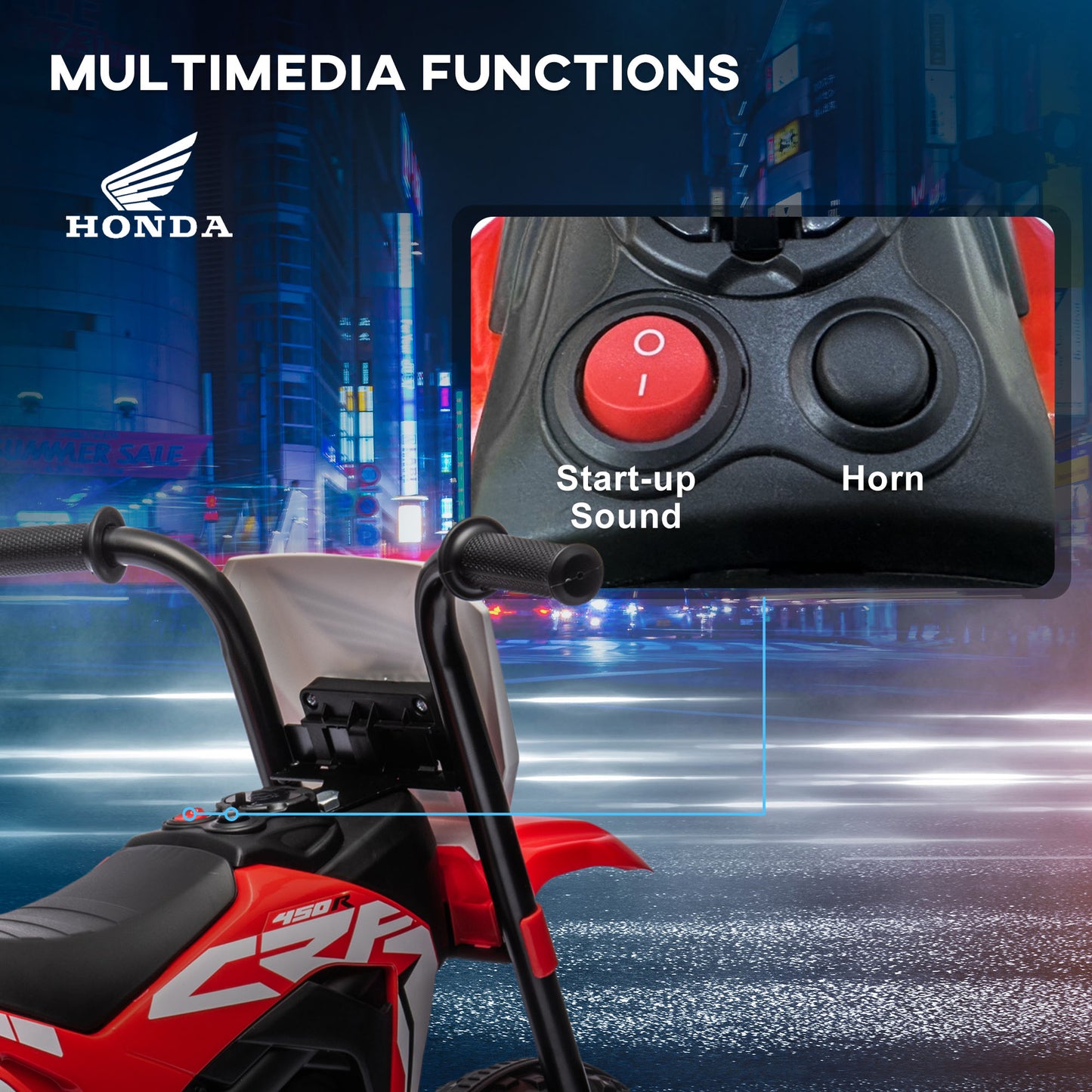 HOMCOM Licensed 3-6 Years Kids Electric Motorbike with Horn & Safety Features