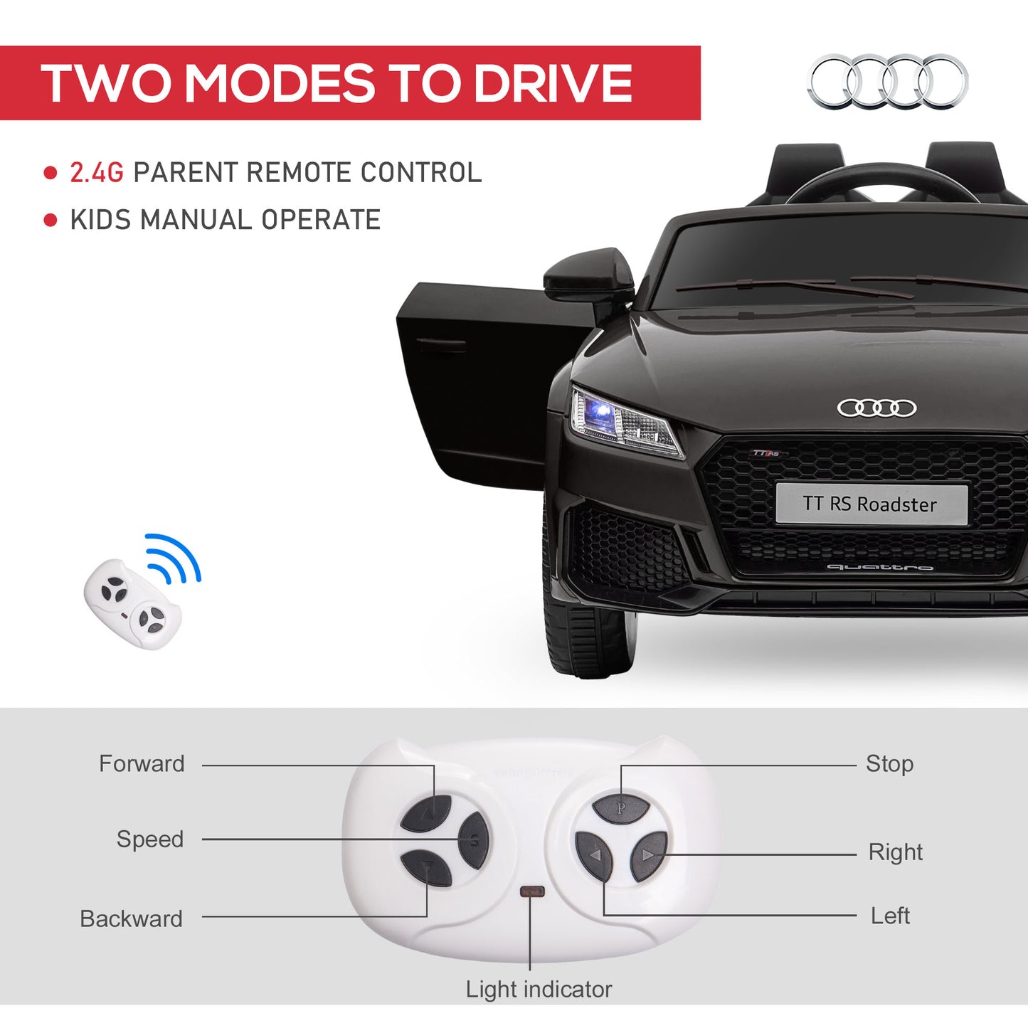 Licensed Audi TT 3-6 Years Safe Ride-On Car with Remote Control & Music