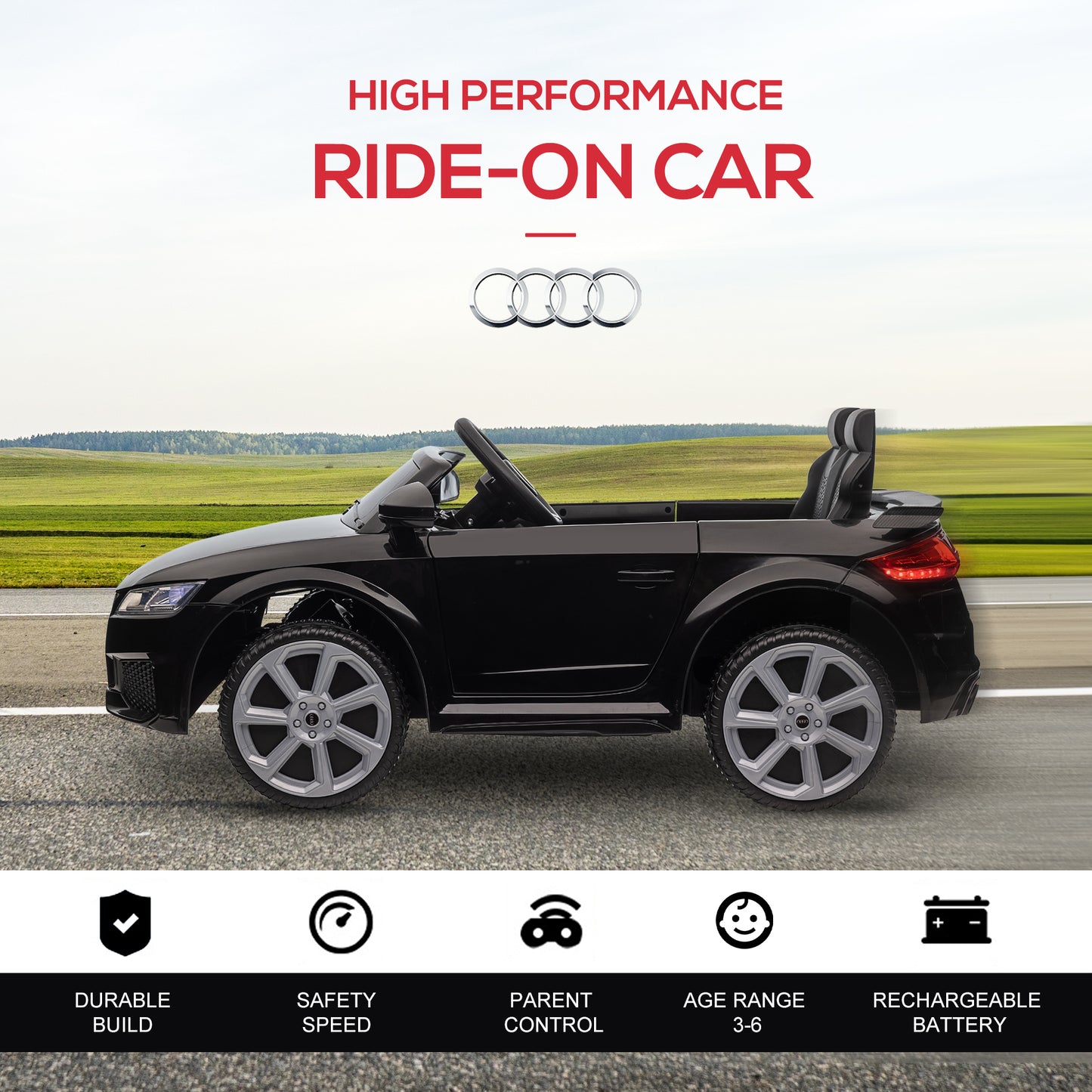 Licensed Audi TT 3-6 Years Safe Ride-On Car with Remote Control & Music