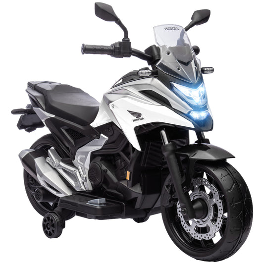 AIYAPLAY Licensed 12V Kids Electric Motorbike with Music & Headlights - White