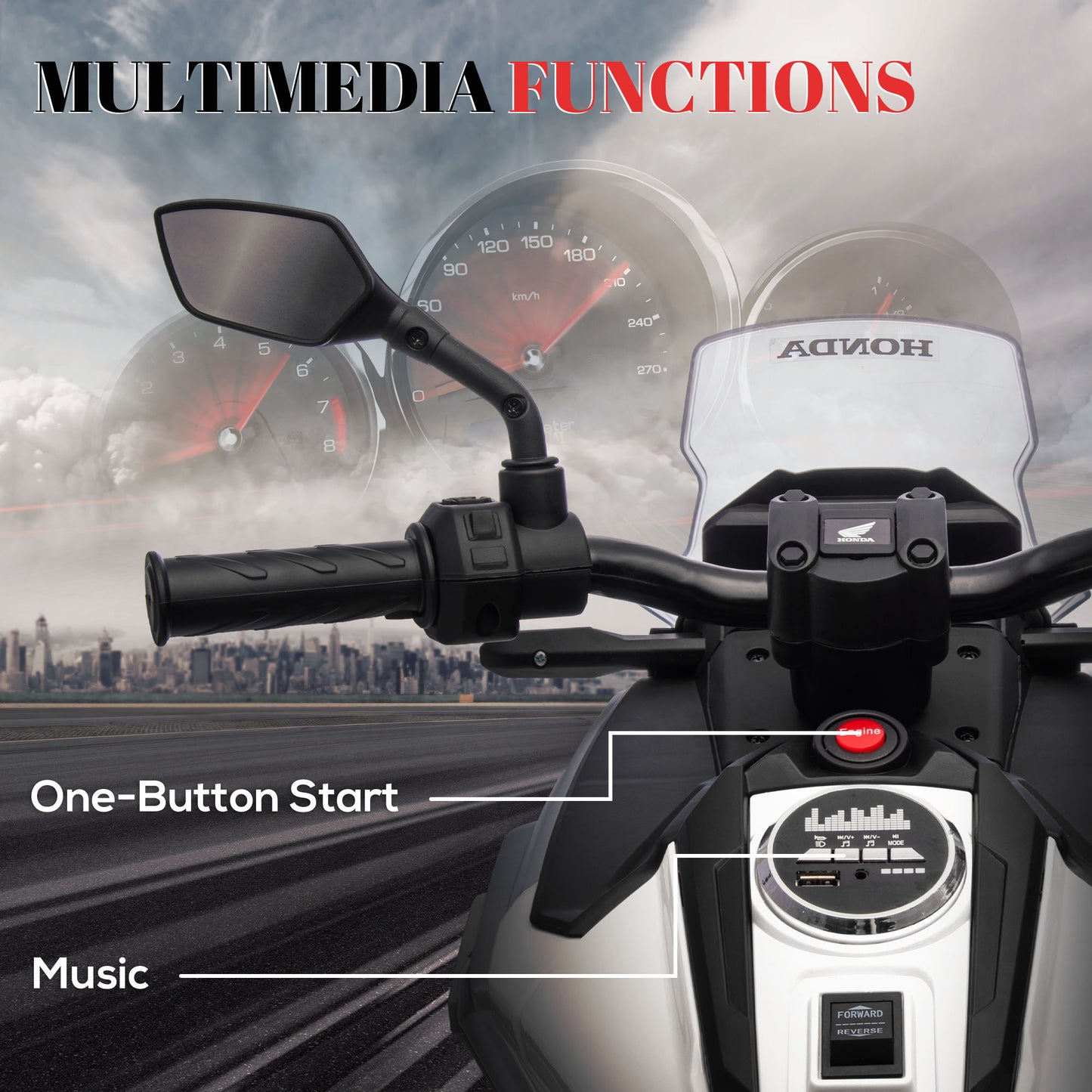 AIYAPLAY Licensed 12V Kids Electric Motorbike with Music & Headlights - White