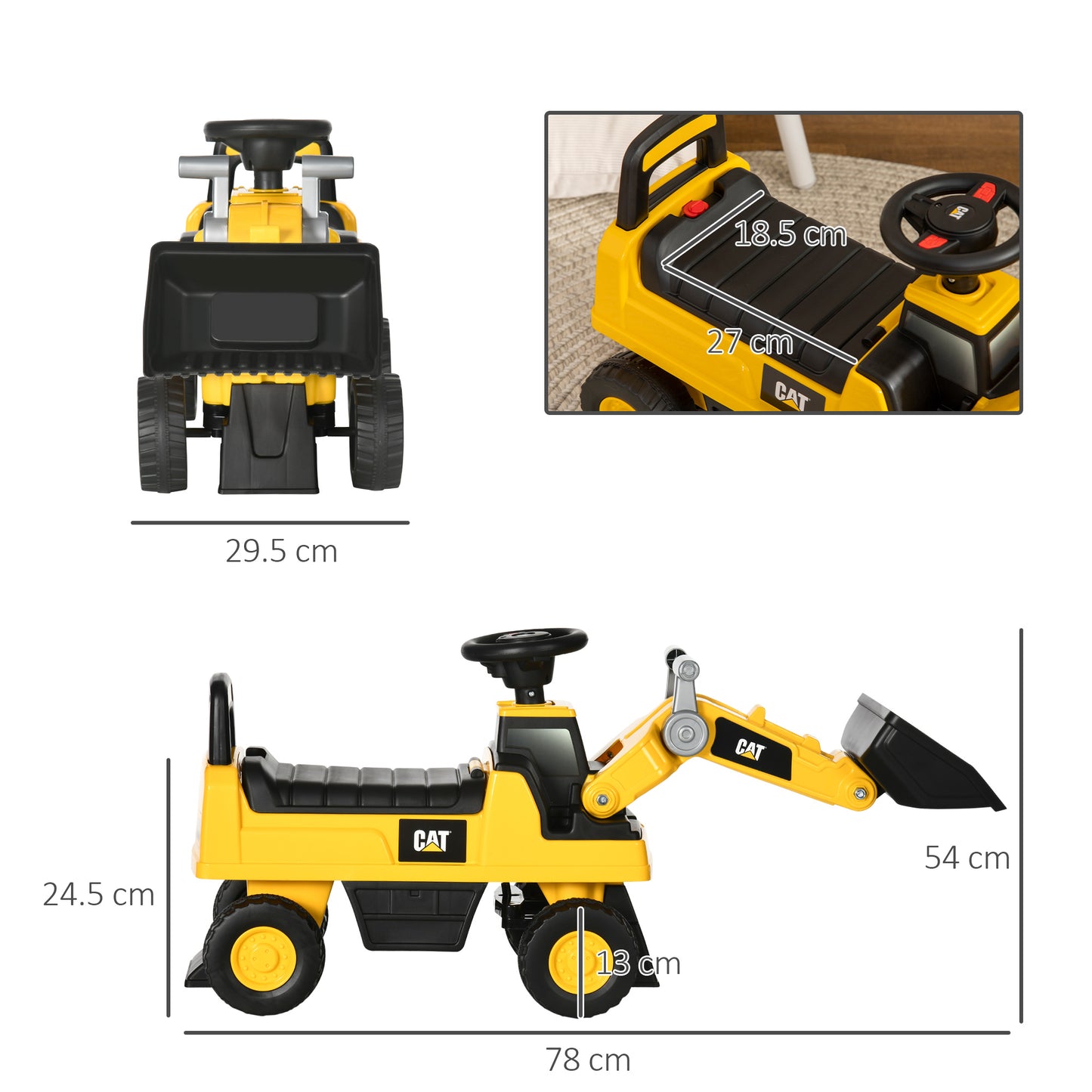 HOMCOM CAT Licensed 1-3 Years Safe Ride-On Construction Vehicle with Controllable Shovel