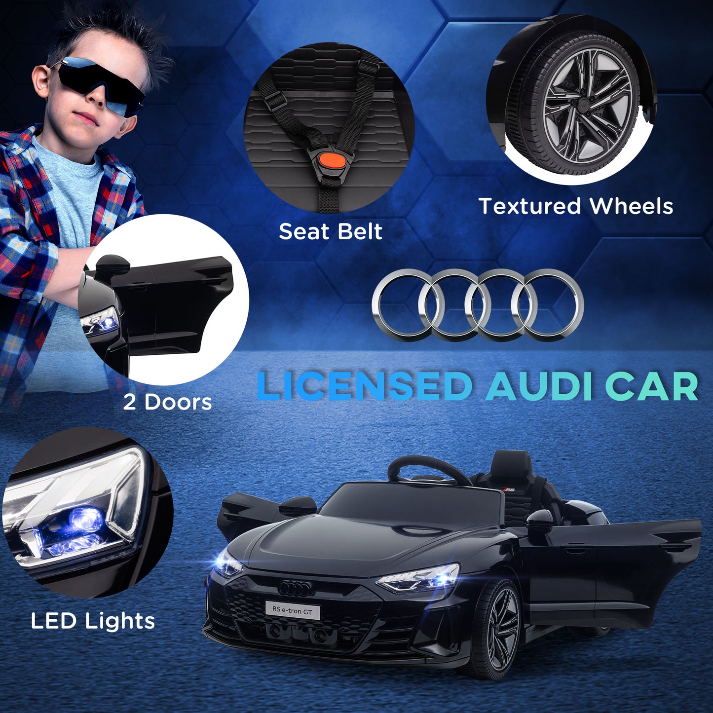 Licenced Audi 3-8 Years Electric Ride-On Car with Parent Remote Control & LED Lights
