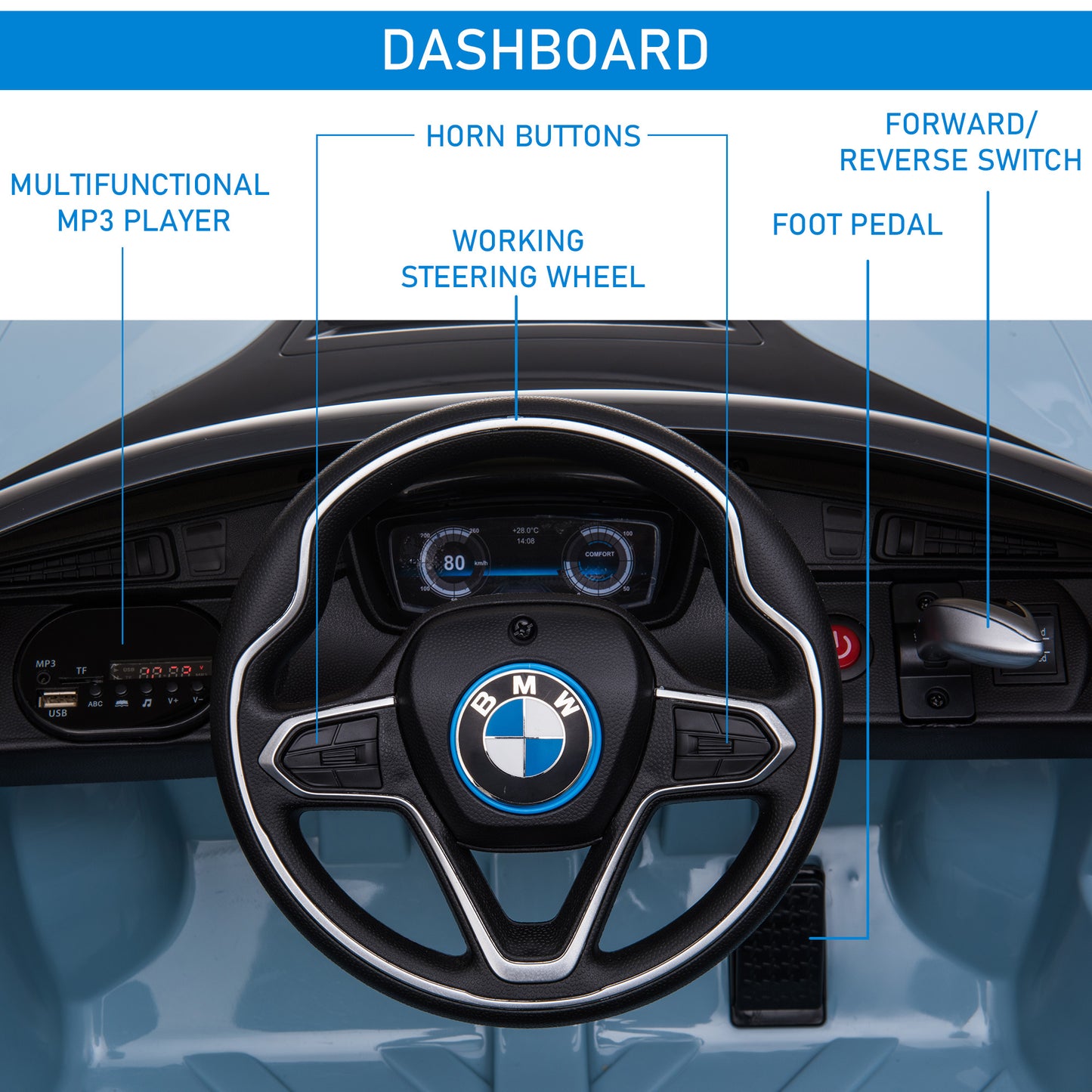 Licensed BMW I8 Coupe 3-8 Years Safe Ride-On Car with Remote Control & Music