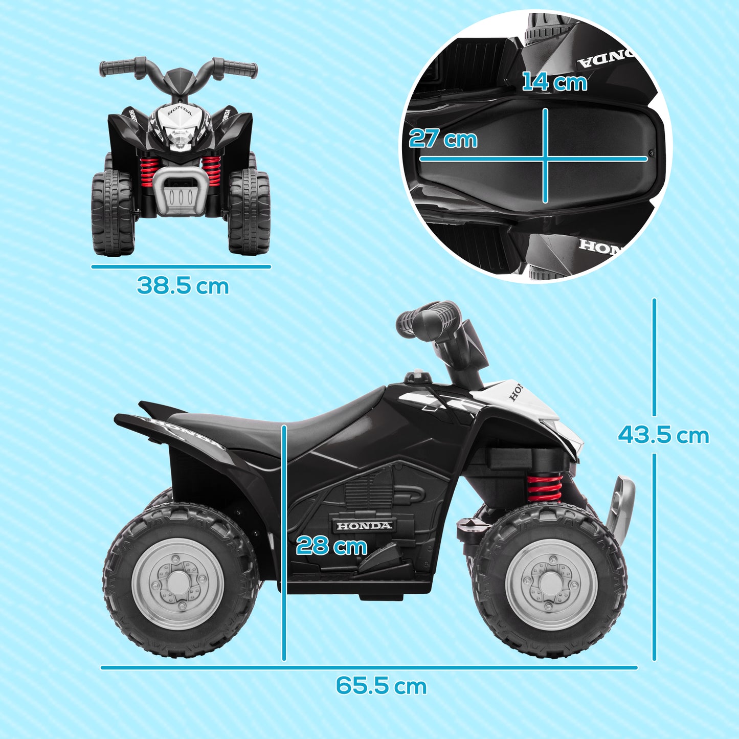 Honda Licensed Kids Electric Quad Bike 6V ATV Ride-On for 1.5-3 Years - Black, Safe & Sturdy!