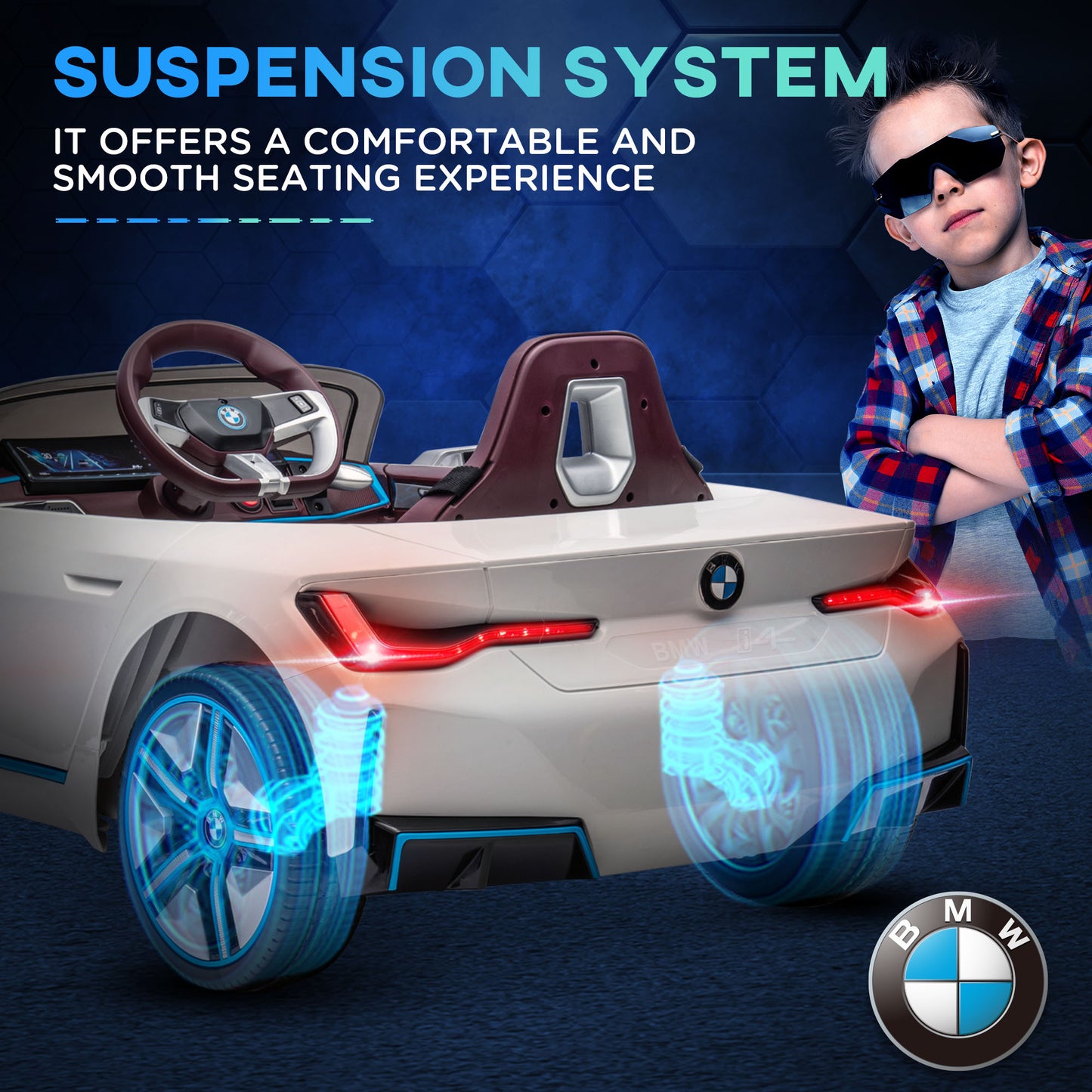 Licensed BMW i4 3-6 Years Safe Ride-On Electric Kids Car with Portable Battery