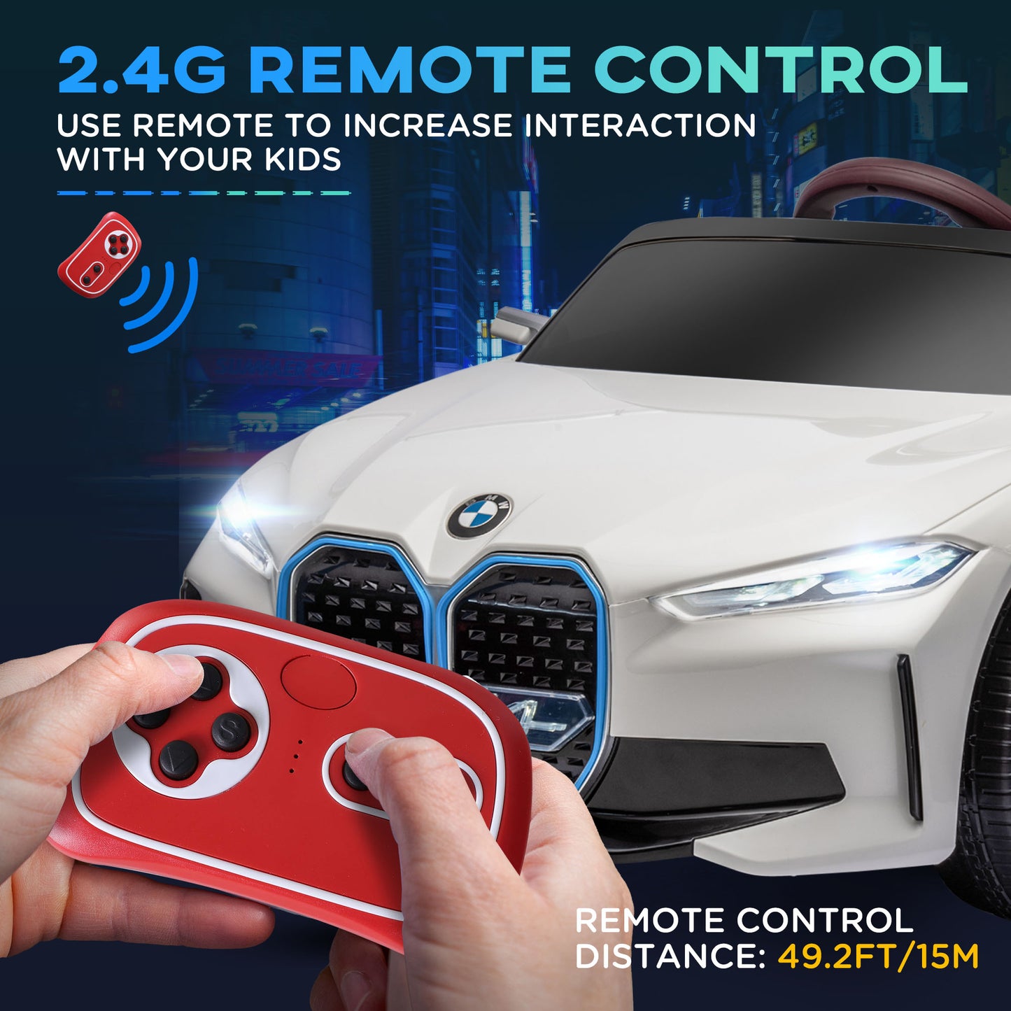 Licensed BMW i4 3-6 Years Safe Ride-On Electric Kids Car with Portable Battery