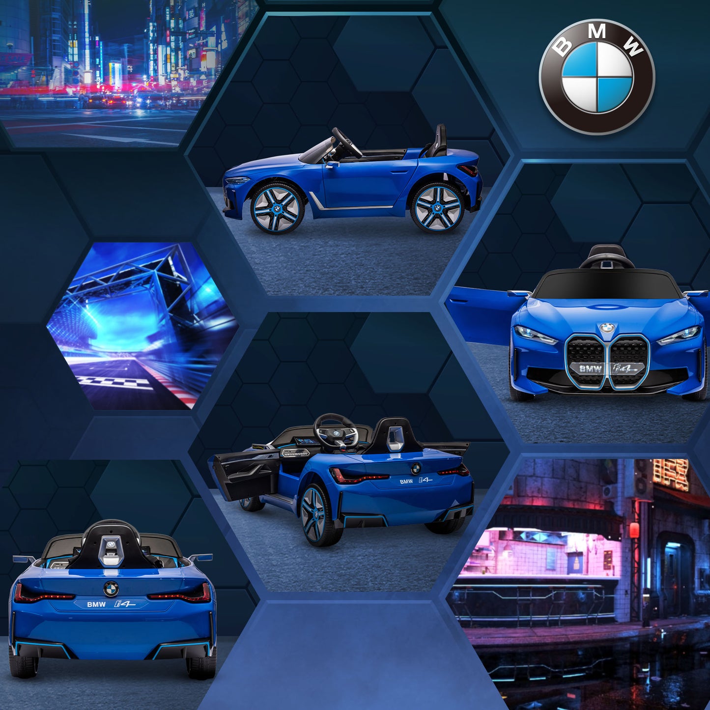 HOMCOM Licensed 2-5 Years Electric Ride-On BMW i4 Car with Parent Remote Control - Blue