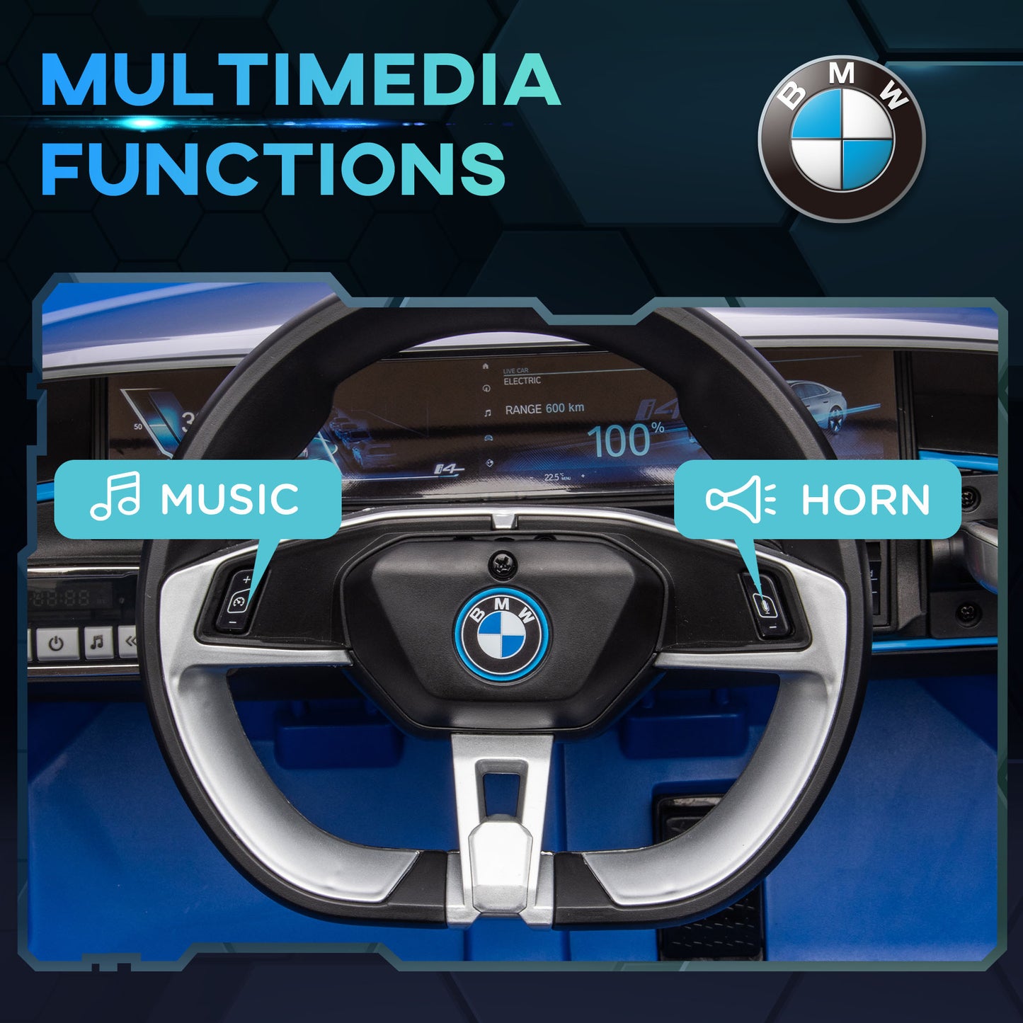 HOMCOM Licensed 2-5 Years Electric Ride-On BMW i4 Car with Parent Remote Control - Blue