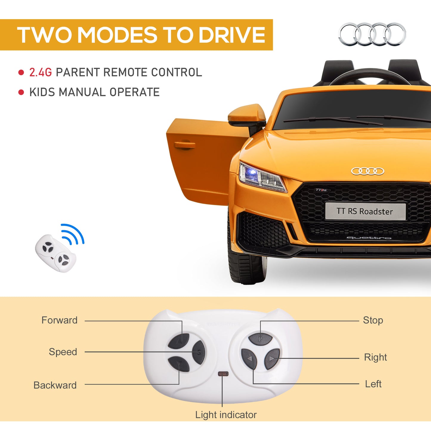 Licensed Audi TT RS 12V Battery Ride-On Car for Kids 3-5 Years with MP3 Player