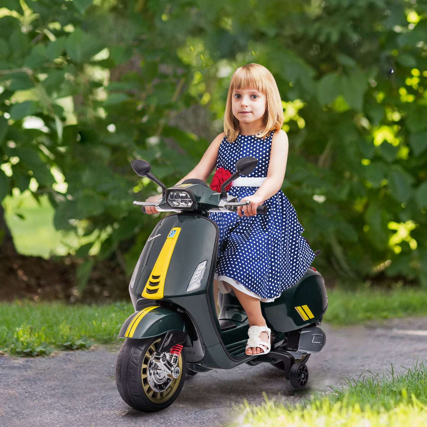 AIYAPLAY 3-5 Years Vespa Licensed 12V Kids Electric Bike with Training Wheels