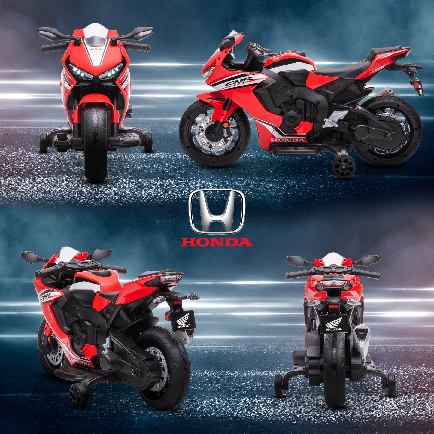 Honda Licensed 6V Kids Electric Motorbike Ride-On Vehicle with Training Wheels