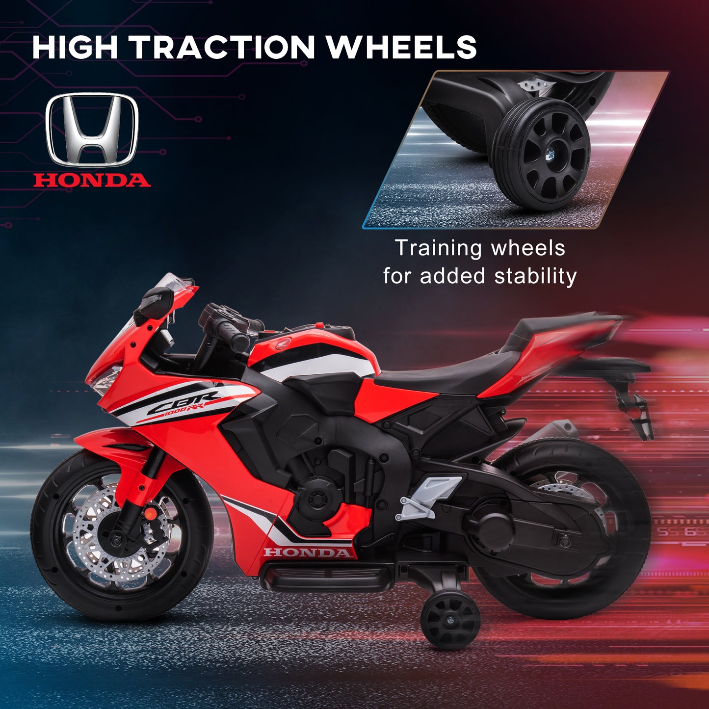 Honda Licensed 6V Kids Electric Motorbike Ride-On Vehicle with Training Wheels