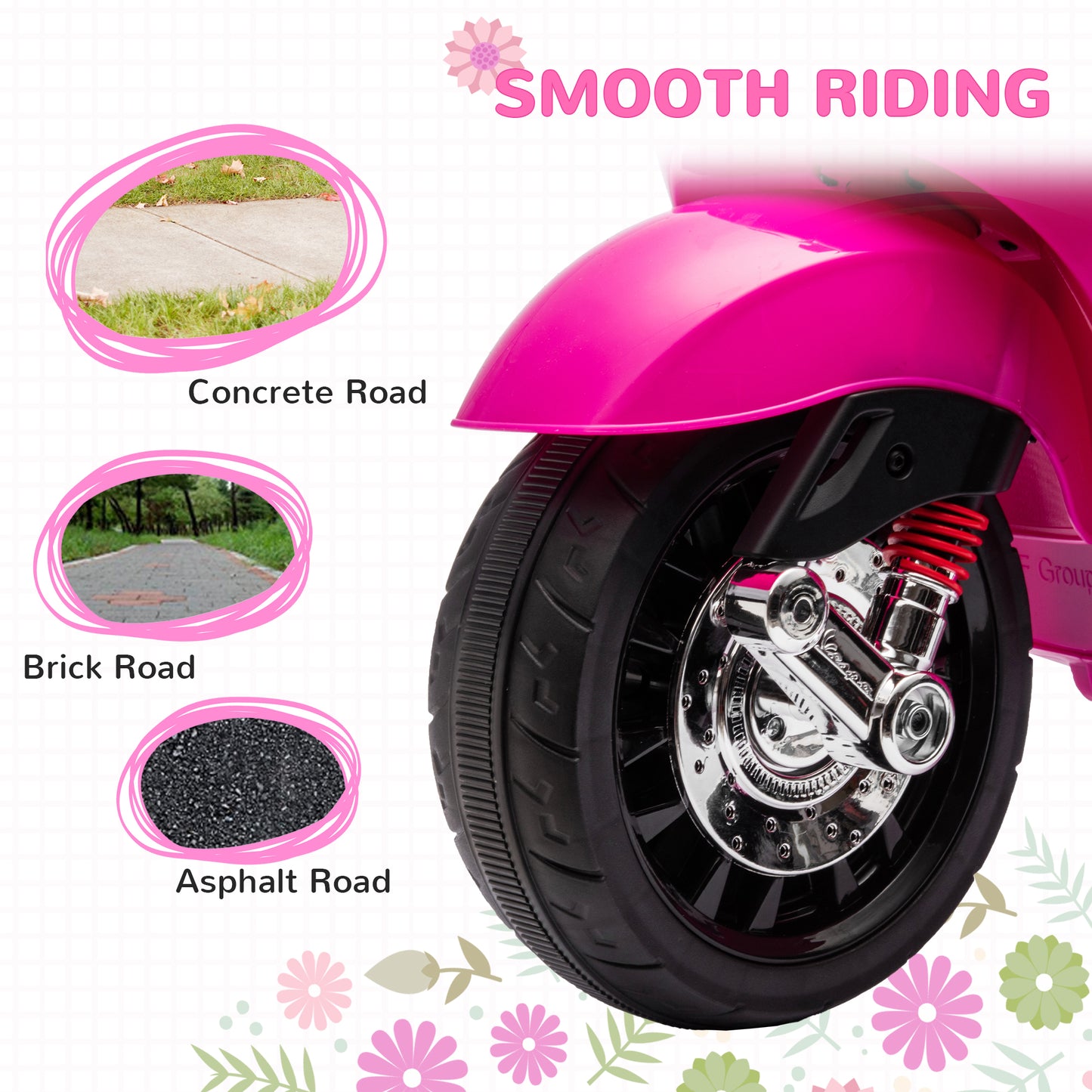 AIYAPLAY Licensed Vespa 12V Kids Electric Motorbike with Training Wheels - Pink