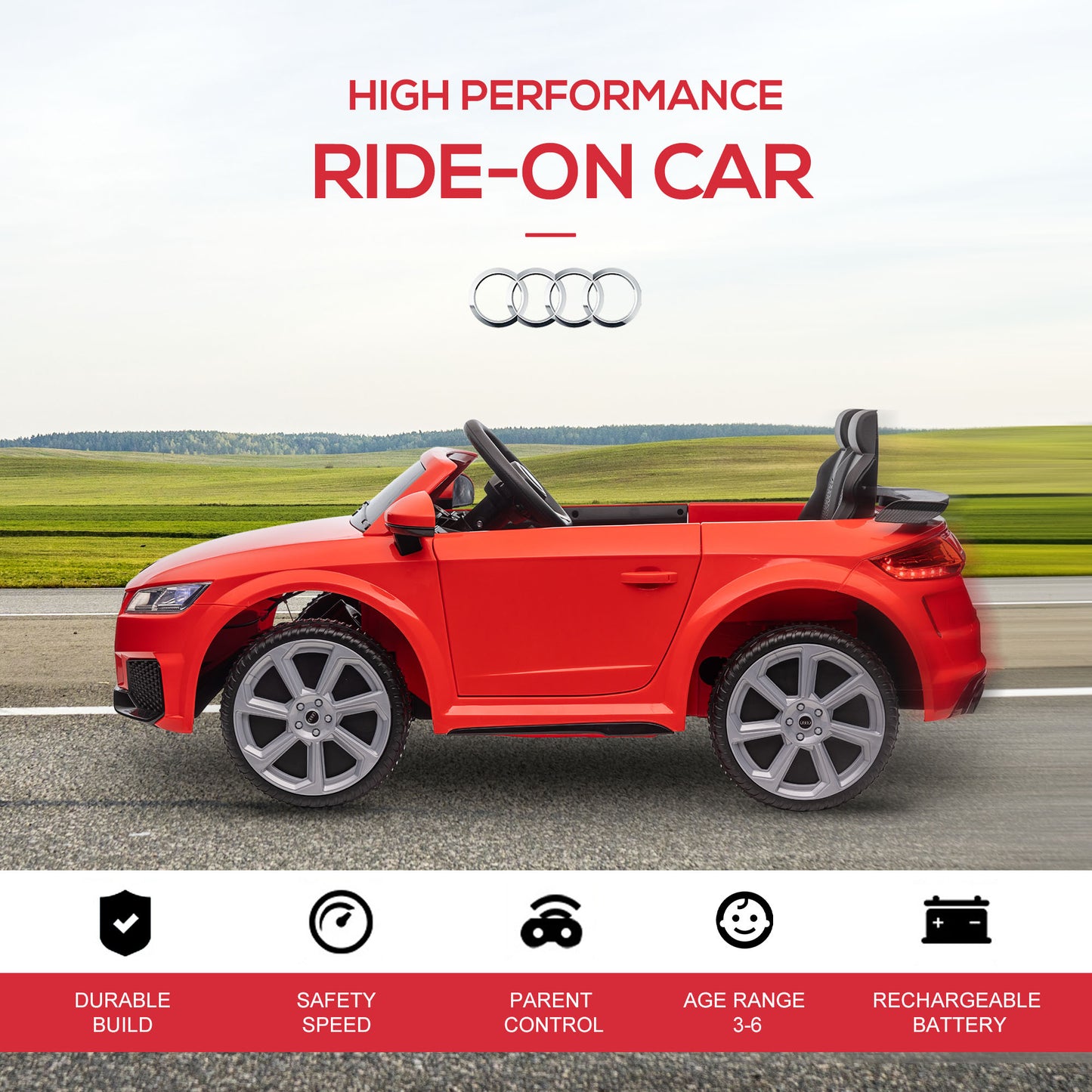 Licensed Audi TT 3-6 Years Safe Ride-On Electric Car with Remote Control & Headlights