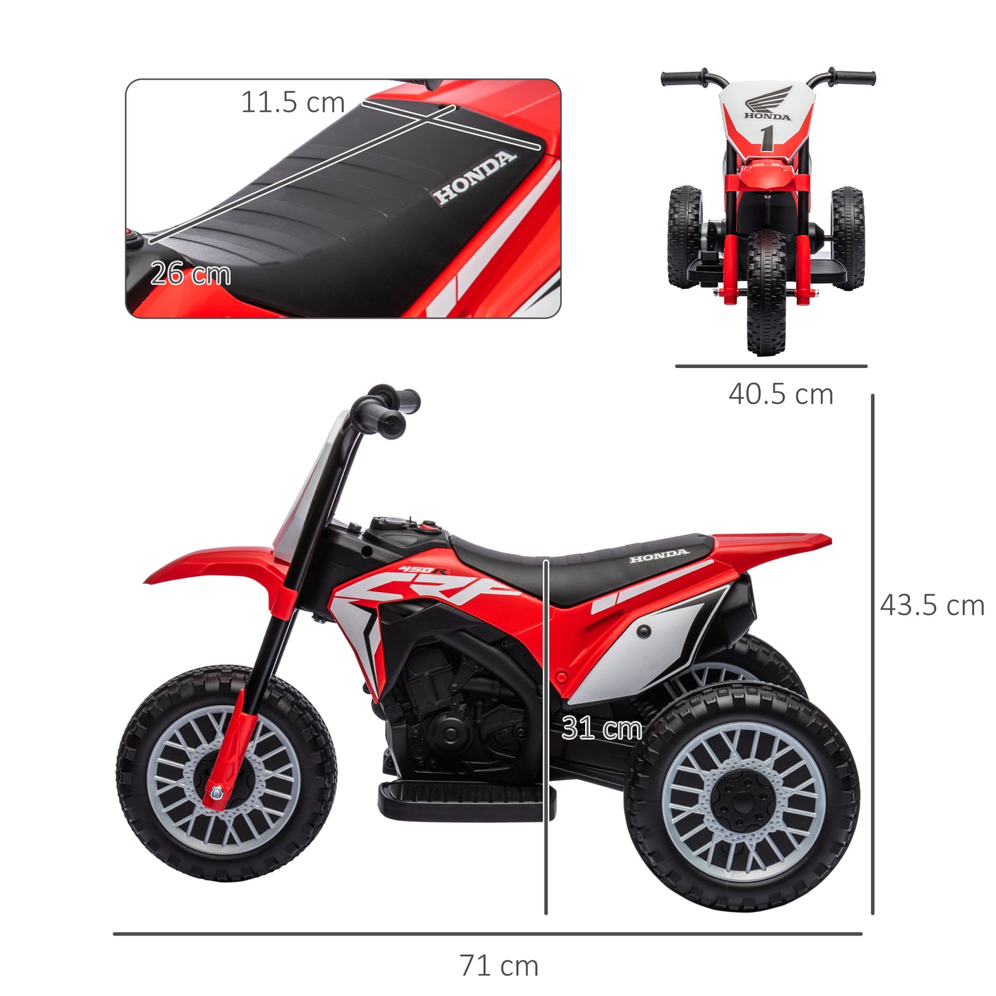 HOMCOM Licensed 3-6 Years Kids Electric Motorbike with Horn & Safety Features