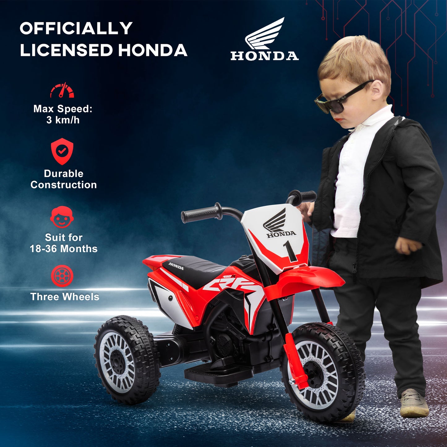 HOMCOM Licensed 3-6 Years Kids Electric Motorbike with Horn & Safety Features