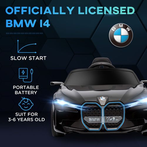 BMW i4 3-6 Years Electric Ride-On Car with Portable Battery - Sleek Black Design
